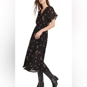Madewell Georgette V-Neck Dolman Sleeve Floral Print Midi Dress